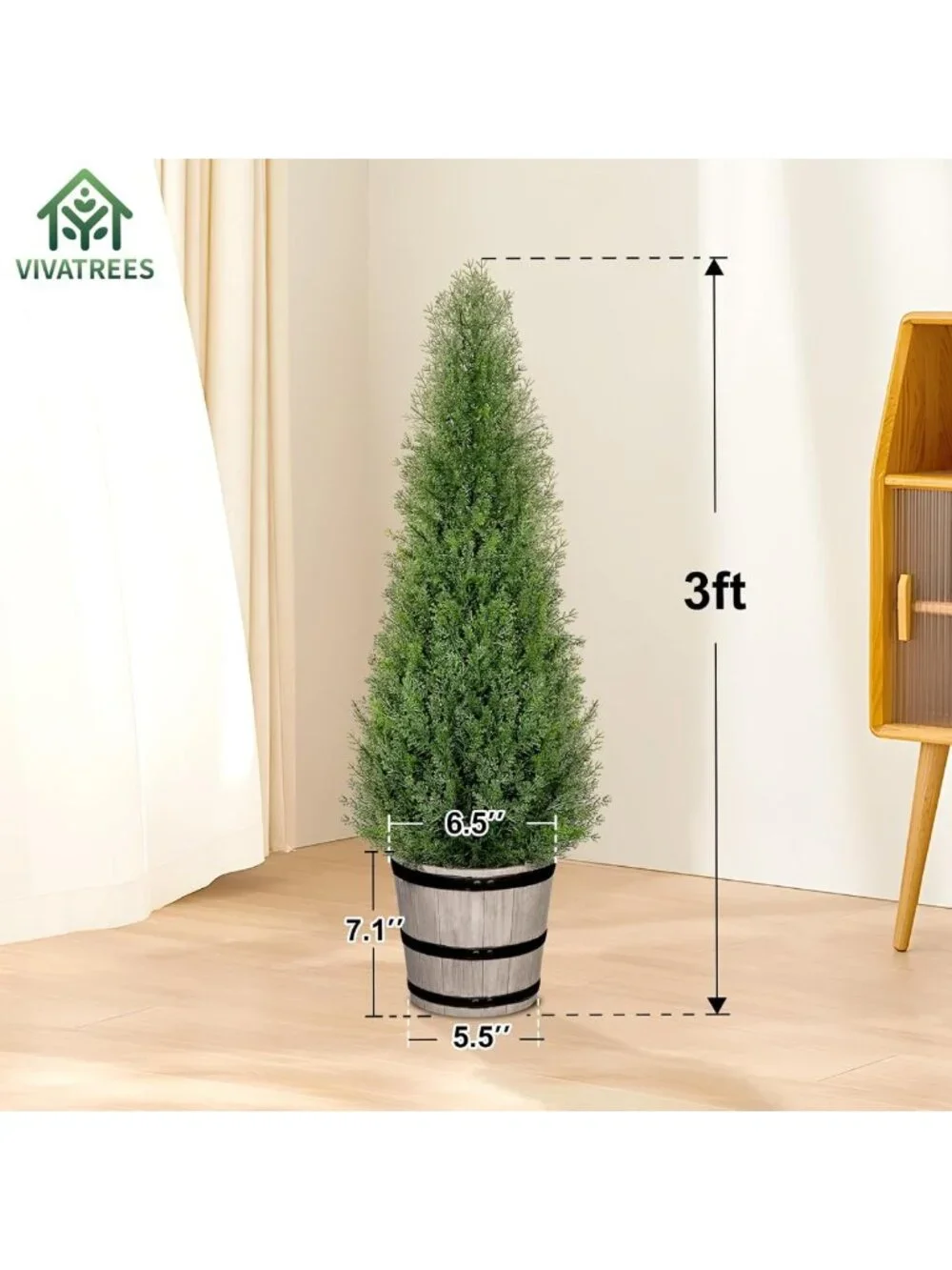 Set of 2 3FT Realistic Artificial Cedar Topiary Trees with Rustic Planter for